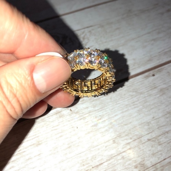 Two Row Cubic Zirconia Yellow Gold Plated Band Ring Wedding Sz 9 - Picture 8 of 10